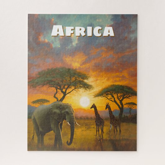 Inspirerende Afrikaanse Olifant Giraffe Landschap Legpuzzel (Verticaal)