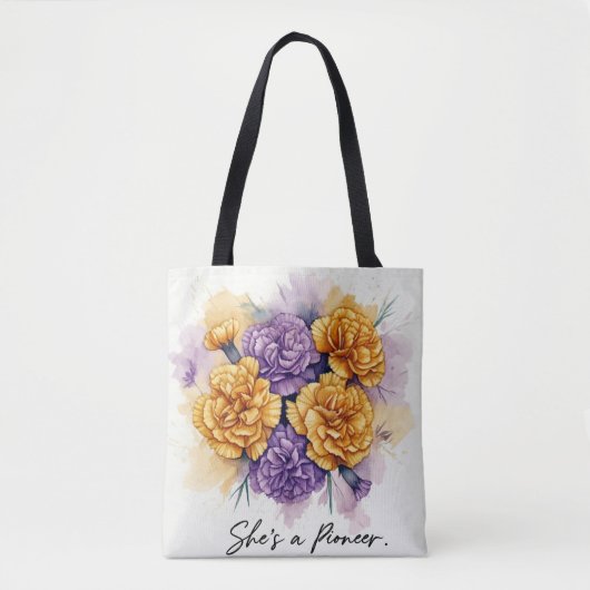 Inspirerende anjers, "She's a Pioneer" Floral Tas (Voorkant)