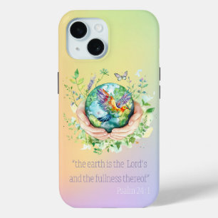 Inspirerende Bijbel Regenboog Bloemig Aarde Hand D iPhone 15 Case