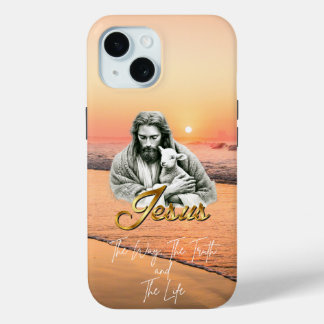 Inspirerende Bijbel Zonsondergang Zeegezicht Jezus iPhone 15 Case