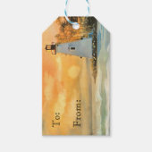 Inspirerende Bijbeltekst Vuurtoren Zonsondergang Cadeaulabel (Voorkant)