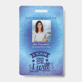 Inspirerende blauwe schoolstaf Docent ID-foto Badge