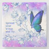 Inspirerende Blauwe Vlinder Stenen Onderzetter (Voorkant)