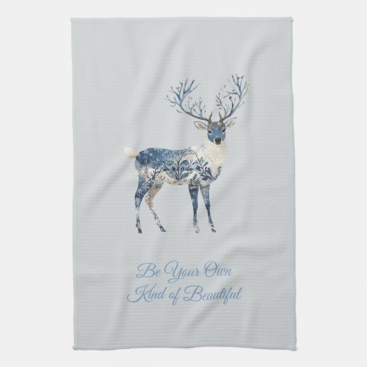 Inspirerende Blauwe Witte Chic Herten Vos Theedoek (Verticaal)