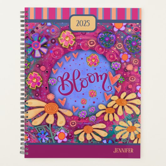 Inspirerende  bloemenbloei gepersonaliseerd plezie planner (Voorkant)