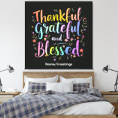 Inspirerende bloemige dankbaarheidskrans handgemaa canvas afdruk (Insitu (Slaapkamer))