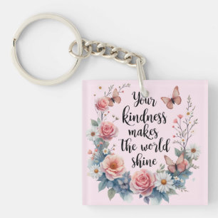 Inspirerende bloemige quote met vlinders sleutelhanger