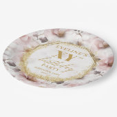 Inspirerende Blush Bloemen Gouden Verjaardag Papie Papieren Bordje (Gekanteld)
