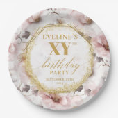 Inspirerende Blush Bloemen Gouden Verjaardag Papie Papieren Bordje (Voorkant)