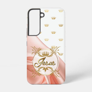 Inspirerende Blush Satijn Gouden Kroon Jezus Samsung Galaxy Hoesje