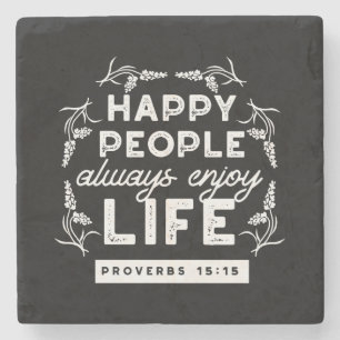 Inspirerende christelijke quote uit Spreuken 15:15 Stenen Onderzetter