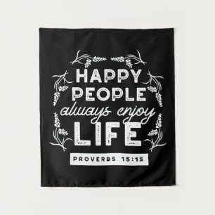 Inspirerende christelijke quote uit Spreuken 15:15 Wandkleed