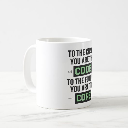 Inspirerende codequote – Code en Core Koffiemok (Voorkant links)