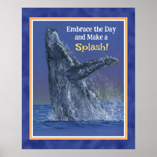 Inspirerende Fun Whale Print - Deep Blue Border