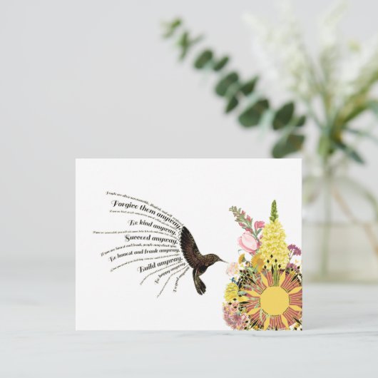 Inspirerende gebedskolibrie, zon en bloemen briefkaart (Staand voorkant)