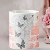 Inspirerende harten op een rustieke perzik koffiemok