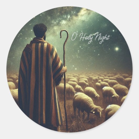Inspirerende herder die zijn kudde bewaakt ronde sticker (Voorkant)