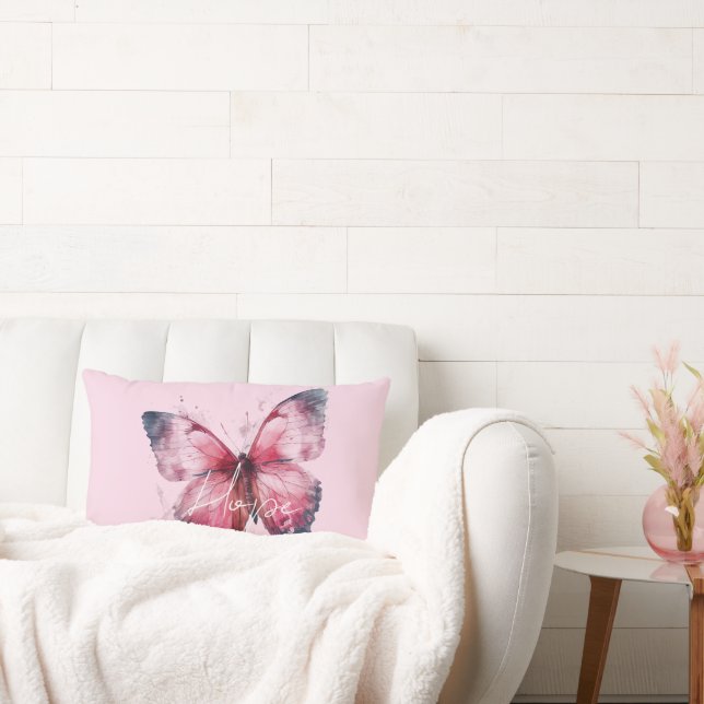Inspirerende hoop roze vlinder kussen (Bank)