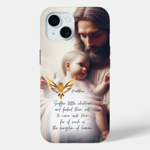 Inspirerende Jezus houdt baby Gouden Duif Bijbel iPhone 15 Case