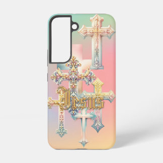 Inspirerende Jezus Pastel Sierlijke Kruizen Goud  Samsung Galaxy Hoesje