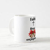 Inspirerende kruis- en belletjesmok koffiemok (Voorkant links)