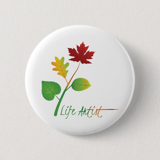 Inspirerende levensartiestquote, met bladeren ronde button 5,7 cm (Voorkant)