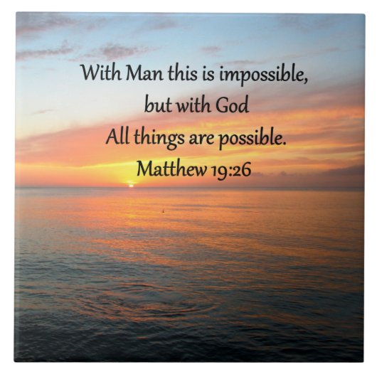 INSPIRERENDE MATTHEÜS 19:26 ZONSOPGANG DESIGN TEGELTJE (Voorkant)