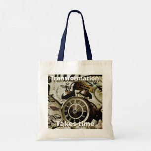 Inspirerende motivatie transformatie kost tijd tote bag