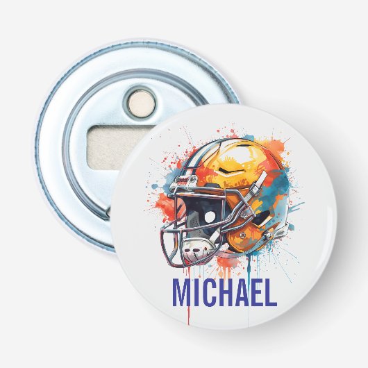 Inspirerende Motiverende Voetbalhelm Naam Button Flesopener (Voorkant)