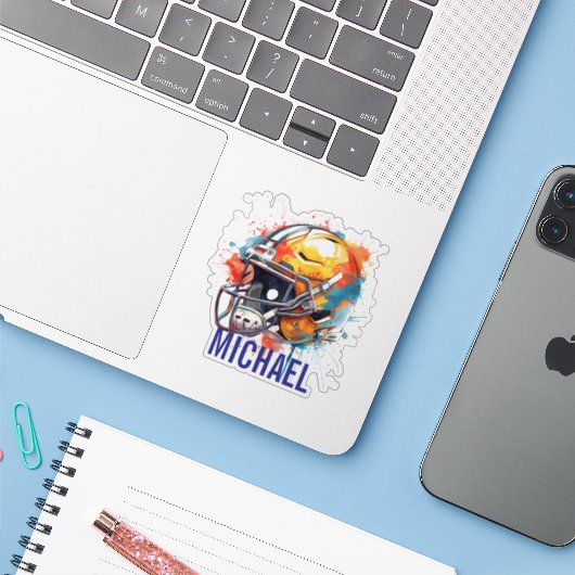 Inspirerende Motiverende Voetbalhelm Naam Sticker (Laptop met iPhone)