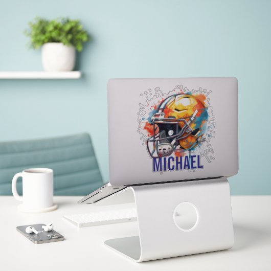 Inspirerende Motiverende Voetbalhelm Naam Sticker (Laptop op bureau)
