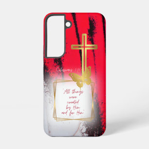 Inspirerende Natuur Bijbel Zwart Rood Goud Kruis Samsung Galaxy Hoesje