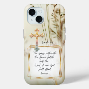 Inspirerende Natuur Gelofte Gras Pastel Kruis iPhone 15 Case
