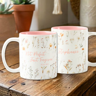Inspirerende Niet Perfecte Wilde Bloemen Gelofte Tweekleurige Koffiemok