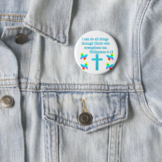 INSPIRERENDE PHILIPPIANS 4:13 DESIGN RONDE BUTTON 5,7 CM (In situ)