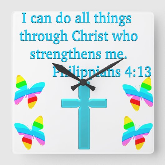 INSPIRERENDE PHILIPPIANS 4:13 DESIGN VIERKANTE KLOK (Voorkant)
