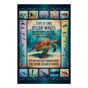Inspirerende Poster Zeeschildpad Oceaan “Leven Is