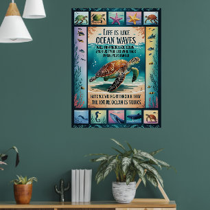 Inspirerende Poster Zeeschildpad Oceaan “Leven Is