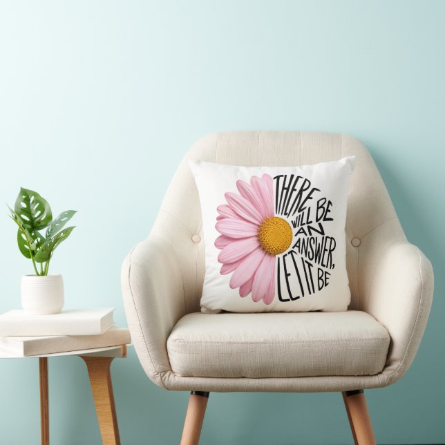 Inspirerende quote en roze madeliefje kussen (Stoel)