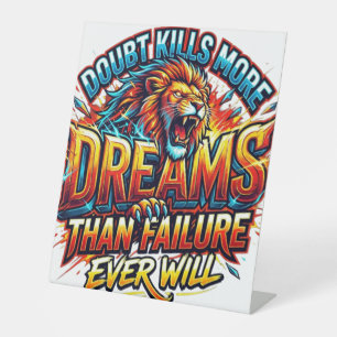 Inspirerende quote kussensloop ontwerp reclamebord met voetstuk