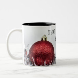 Inspirerende quote met rode glitter kerstbal tweekleurige koffiemok