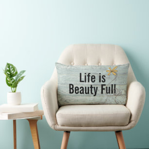 Inspirerende quote op rustieke turquoise hout kussen