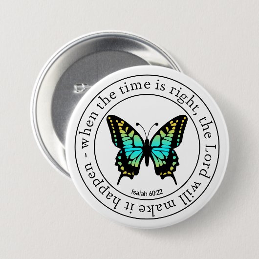 Inspirerende religieuze vlinder woordkunst ronde button 7,6 cm (Voorkant /achterkant)
