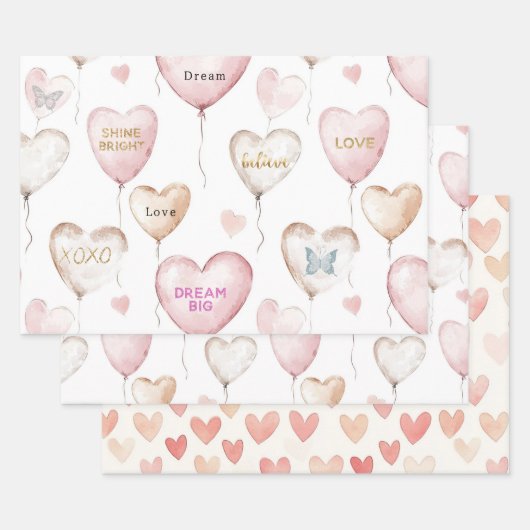 Inspirerende Roze Crème Harten Inpakpapier Vel (Set)