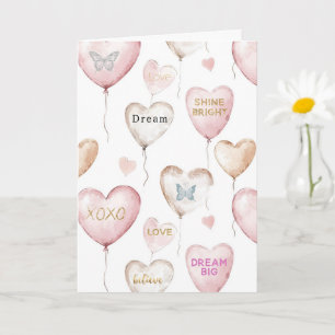 Inspirerende Roze Crème Harten Kaart