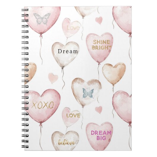 Inspirerende Roze Crème Harten Notitieboek (Voorkant)