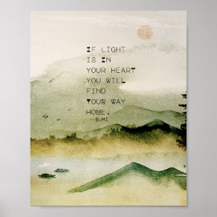 Inspirerende Rumi-citaten op waterverf landschap Poster