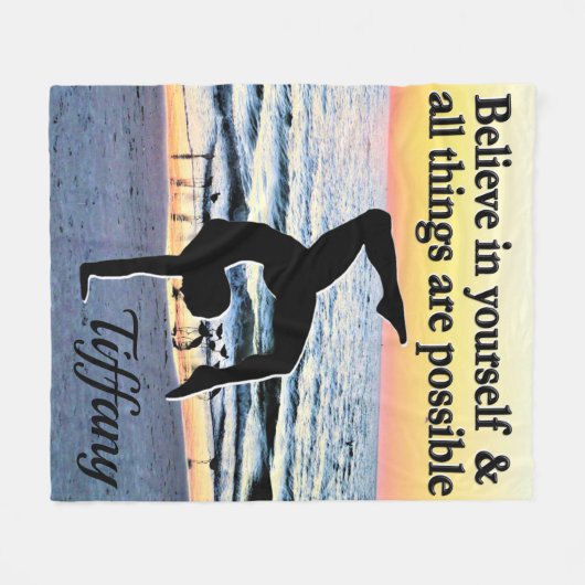 INSPIRERENDE SUNRISE GYMNAST MEISJE FLEECE DEKEN (Voorkant (Horizontaal))