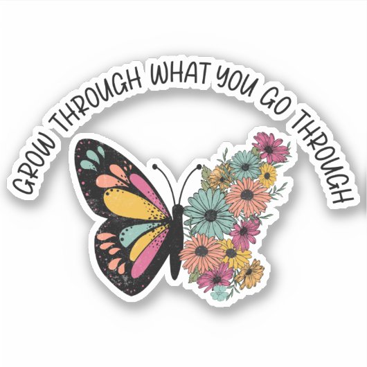 Inspirerende Vlinder Bloemen Citaat Sticker (Voorkant)