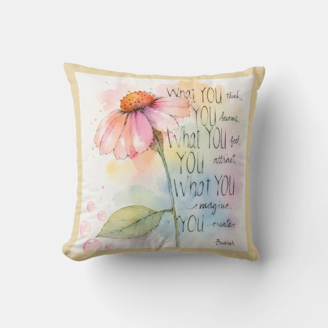 Inspirerende waterverf-wilde bloemen quote kunst kussen (Voorkant)